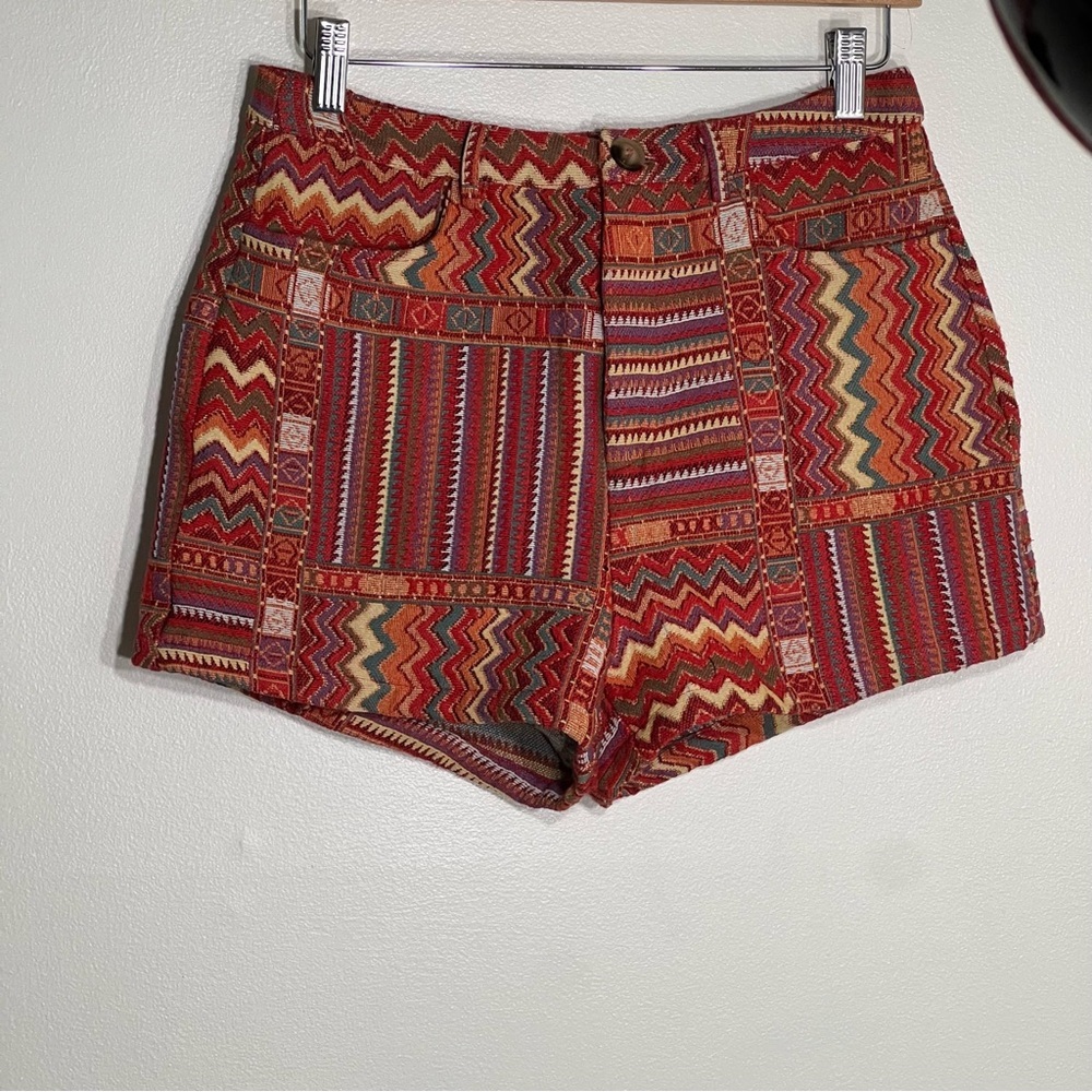 Cider Womens Red and Orange Patterned  geometric High Waist mini Shorts